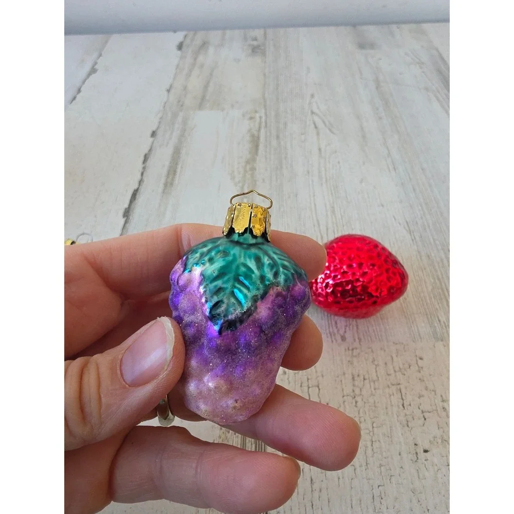 Vintage mercury glass strawberry lemon pepper grape ornament set‎ tree glitter